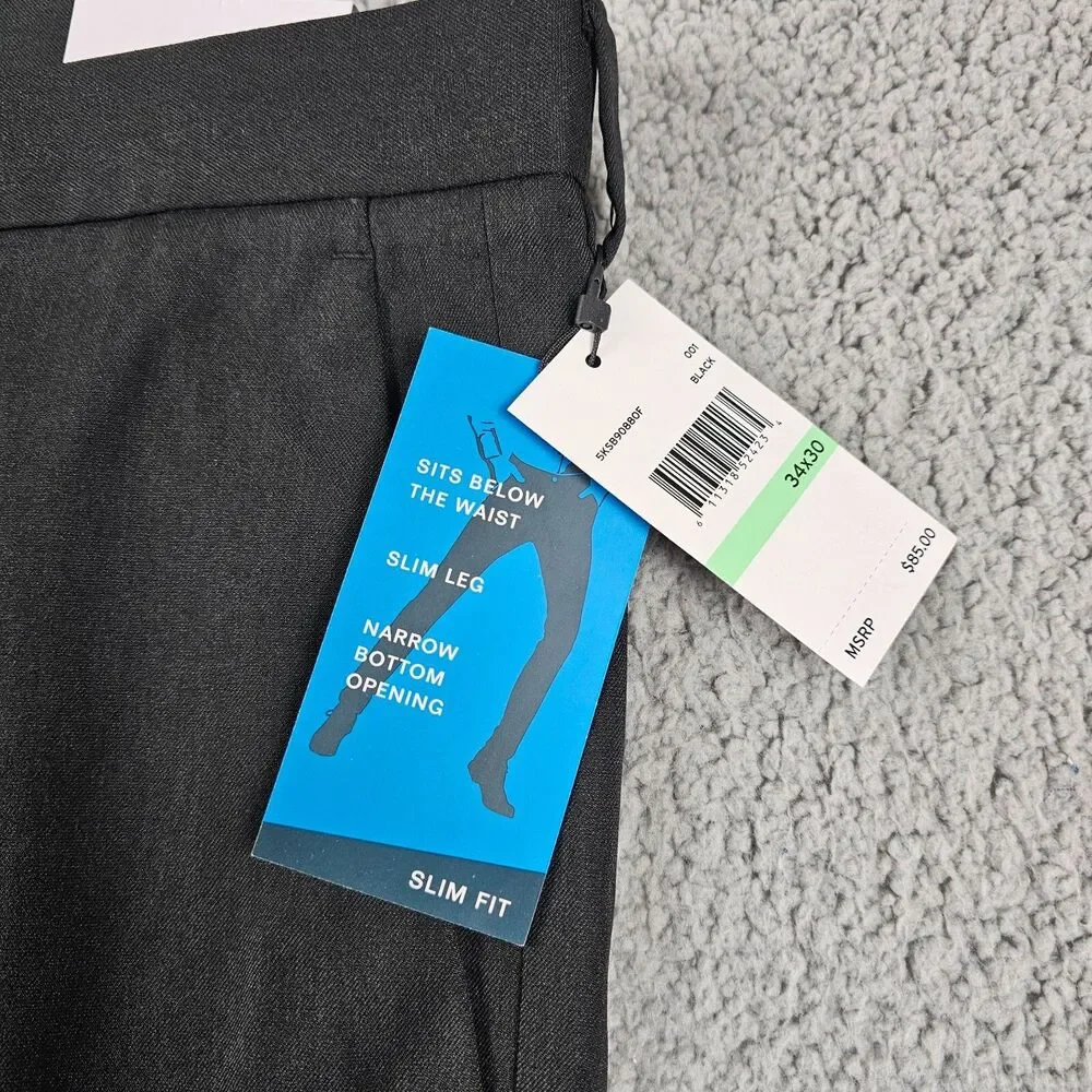 Pery Ellis Dress Pants Mens 36x30* Black Portfolio Slacks Performance Stretch